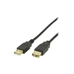 USB 2.0 Cable Type A Male - Type A Female, 2m, Gold-Plated, Black
