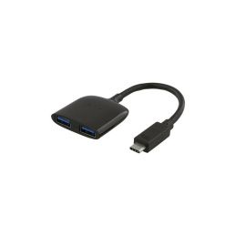 USB-C Mini Hubb, 2x USB-A Portar 3.1, 5Gbps, 0,9A, 0,1m Kabel - Svart