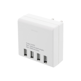 Deltaco Wall Charger, 230V to 5V USB, 4.8A, 4xUSB Ports, White