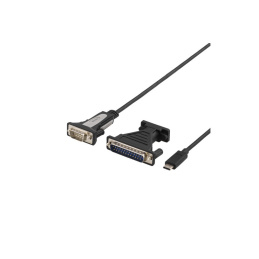 Deltaco USB-C to Serial Cable, RS-232, 1xDE9 ha, 1xUSB-C ha, incl. Parallel Adapter, 1.5m, Black