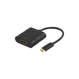 Deltaco USB-C till HDMI Adapter, USB typ C Hane - HDMI 19-pin Hona, 4K, Ultra HD, Guldpläterade Kontakter - Svart