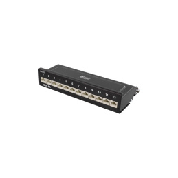 Deltaco Patch Panel, 12xRJ45, Cat6a, Wall Mount, 10Gbps, Krone Terminals, Metal, Black