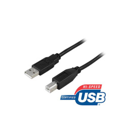 Deltaco USB 2.0 Kabel, 5m, Typ A Hane - Typ B Hane, Svart