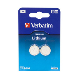 Verbatim Button Cell Battery Lithium, 3V, CR2016, 2-Pieces