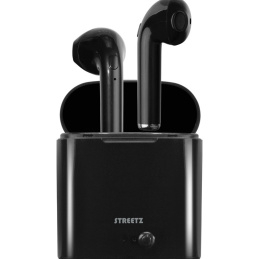 Streetz True Wireless Stereo Headphones with Charging Case, Bluetooth 5, Black