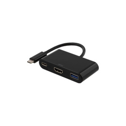 Deltaco USB-C till HDMI och USB Typ A Adapter, USB-C ho för Laddning, 60W, UltraHD, Svart